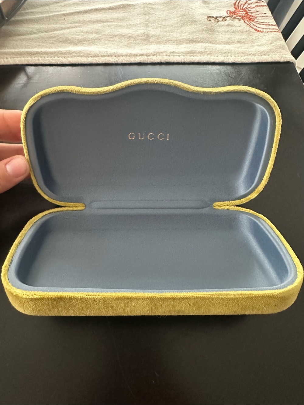 Gucci Dark Lime Green Eyewear Case with Light Blue Interior